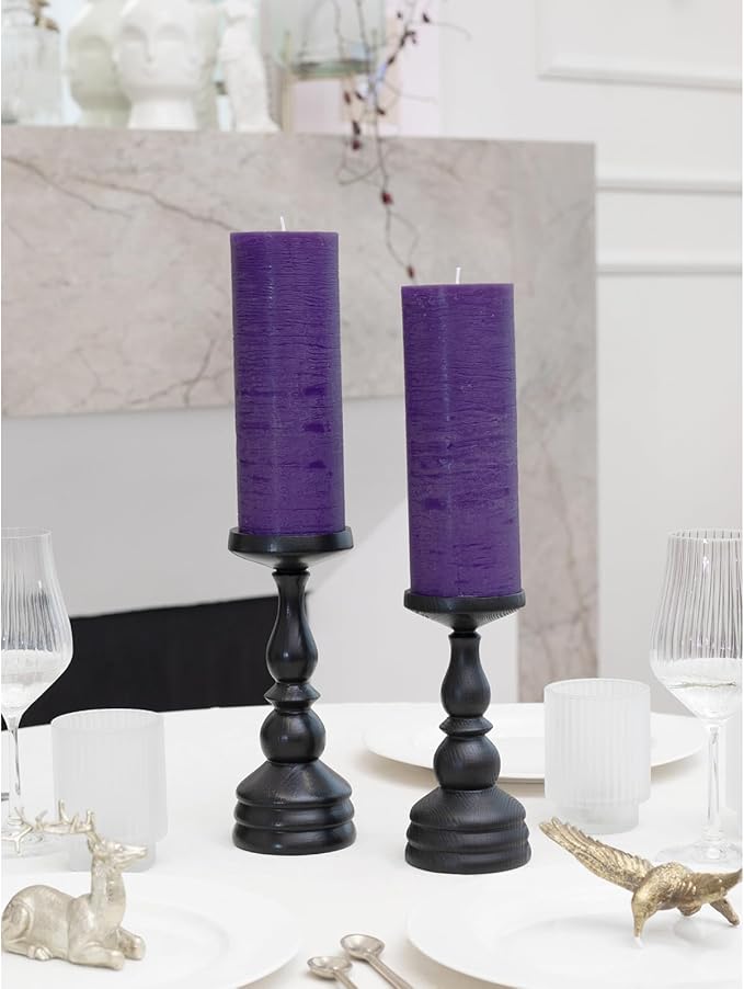 CANDWAX Purple Pillar Candles 3x8 Inch – Set of 2 Unscented Dripless Large Candles, Rustic Finish for Weddings, Events, Interior Styling