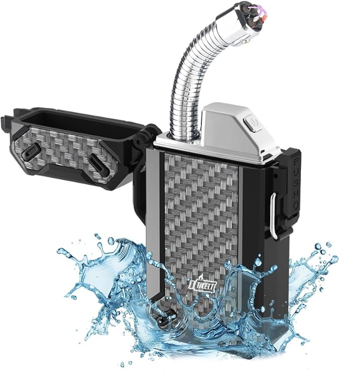 Dual Arc USB Rechargeable Electric Camp Lighter with Retractable Flexible Long Neck Waterproof Windproof Lighter for Outdoor, Grill and Candle (Carbon)