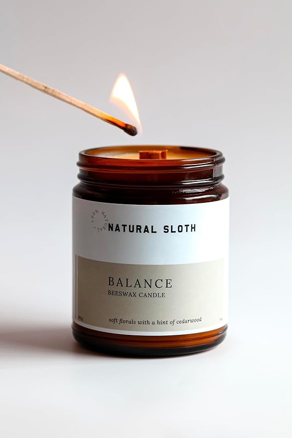 9 oz Beeswax Candle with Pure Essential Oils, Non-Toxic, Made Safe® Certified, Wooden Wick, Clean Burning (Balance)