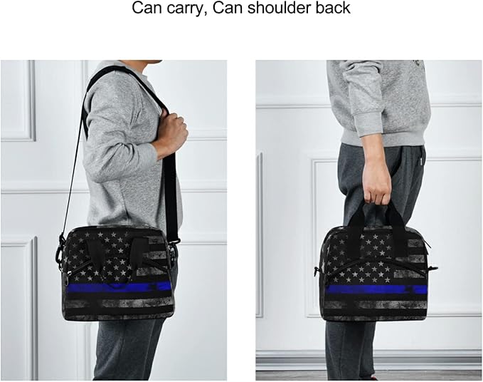 CBBYY Thin Blue Line American Flag Lunch Bags for Women Men, Reusable Insulated Lunch Box, Adjustable Shoulder Straps Tote Lunch Bag for Work Picnic School