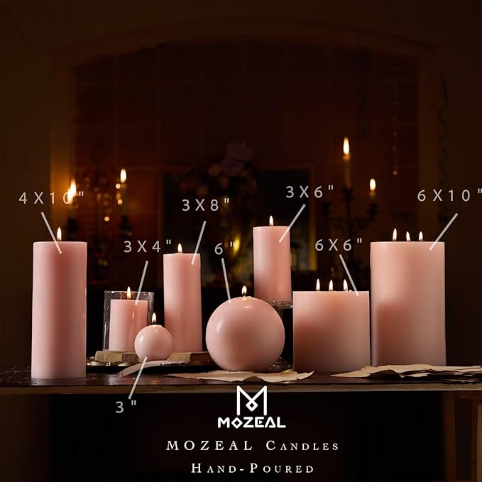 MOZEAL 3" x 8" Hand-Poured Unscented Large Candle, Smokeless Rustic Pillar Candle Set of 2, Slow Burn, No Drip, Approx 150 Hours Burning, Dinner, Spring and Home Decorative, Tall Pearl Blush Candle