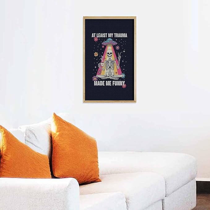 KIVJMSIDJA Skull Skeleton “At Least My Trauma Made Me Funny” Diamond Art Kits for Adults for Beginners, 5D Full Diamond Art Paint 12"x20"