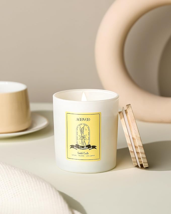 AOOVOO Vanilla Scented Candles for Women - Aromatherapy Candle with Crystals Inside, 10oz Soy Candles for Home Scented, Birthday Gifts Valentines Day Candle for Women Mom