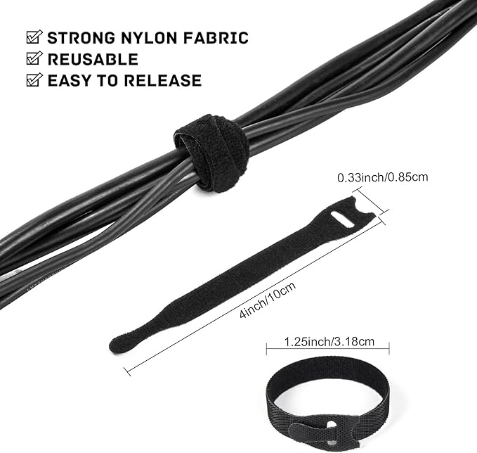 OneLeaf 180PCS Reusable Cable Ties, Black Adjustable 4-Inch Cord Organizer Ties, Multi-purpose Hook Loop Cable Management Wire Ties for Organizing Home, Office, Data Centers (OL-VCT-SG)