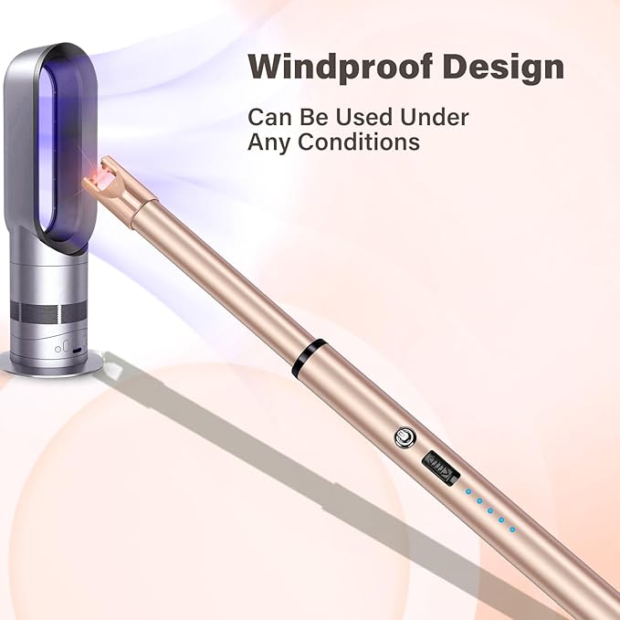Navpeak Electric Candle Lighter Windproof USB Rechargeable Flameless Long Neck Lighter for Candles Gas Stove Fireplace BBQ Kitchen Grills (Rose Gold)