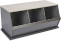 Badger Basket 3-Bin Stackable Toy Storage Organizer and Cubby for Kids – Durable Plastic Bins, Easy Access Storage for Toys, Books, and Kids’ Room – Charcoal Gray