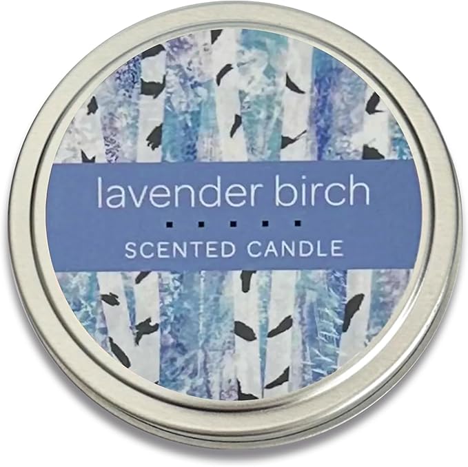 Greenwich Bay Hand-Poured Scented Candle in Decorative Tin – 4 oz/114 g Travel Candle with Lead-Free Wick, Vegetable Wax, Long-Burning Aromatherapy Gift, Single Wick – Made in USA (Lavender Birch)