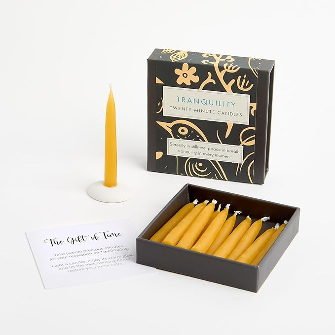 Signature Collection – Tranquility (Folk). 12 x Twenty Minute Candles with a Ceramic Holder.