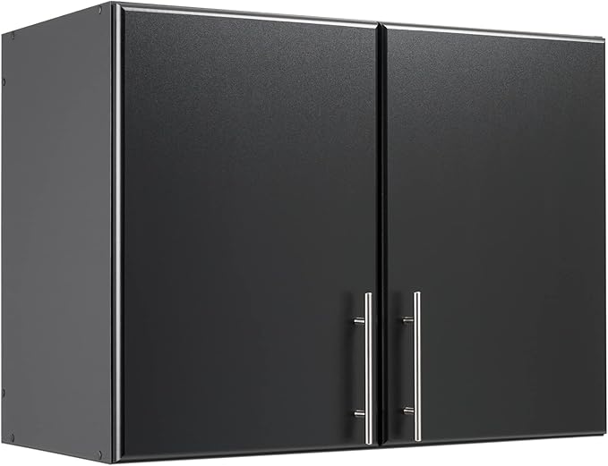 Prepac Elite 32” 2-Door Storage Cabinet, Wall Mounted Laundry, Kitchen & Garage Storage Cabinet with Adjustable Shelf, 32”W x 24”H x 16”D, Black