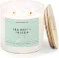 Calyan Wax Co. Sea Mist & Freesia 2 Wick Scented Candle - 37 Hour Burn - Luxury Non Toxic Soy Wax Candles - Long Lasting Large Glass Jar Candle for Home - 8.8oz