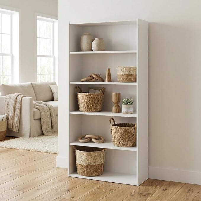 Furnifact White Bookcase with Modern Design, Durable Wooden Construction, Easy Assembly, Suitable for Living Room or Office Storage