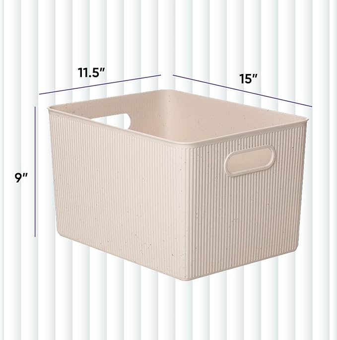 Superio Eco-Friendly Decorative Plastic Basket Open Home Storage Bins Organizer Baskets, X-Large (2 Pack) Container Boxes for Organizing Closet Storage Bins for Shelves Drawer Shelf 22 Liter