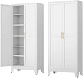 Ckzbx Metal Cabinets with Doors and Shelves, 75" H White Storage Cabinet Pantry Cabinet Garage Cabinets for Kitchen,Living Room, Dinning Room