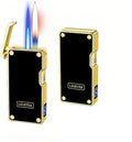 Smart Butane Lighter with 5 Ignition Methods, Voice-Activated Dual Flame Lighter with Windproof Blue Torch and Soft Flame Options, Rechargeable and Refillable Lighters (Without Fuel) (Black)