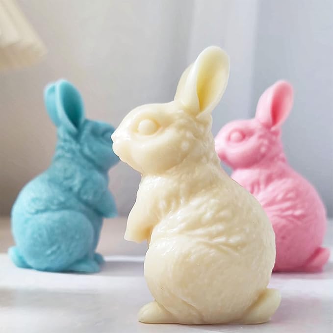 3D Rabbit Candle Silicone Molds Easter Bunny Resin Casting Mould for DIY Candle Making Polymer Clay Craft Plaster Home Decoration