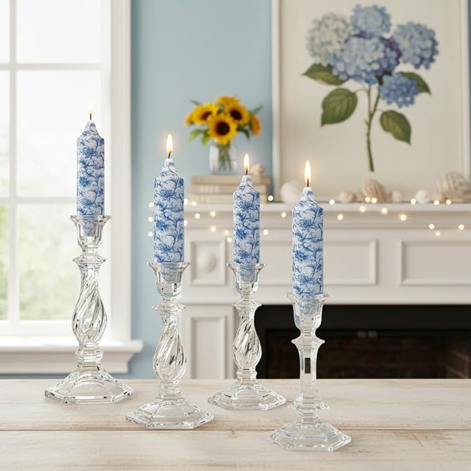 Blue and White Taper Candles 5 Inch Short Handmade Porcelain Style Candle Sticks Smokeless Unscented Tapered Candles for Meditation Housewarming Wedding Present Birthday Gift Special Occasion Spa