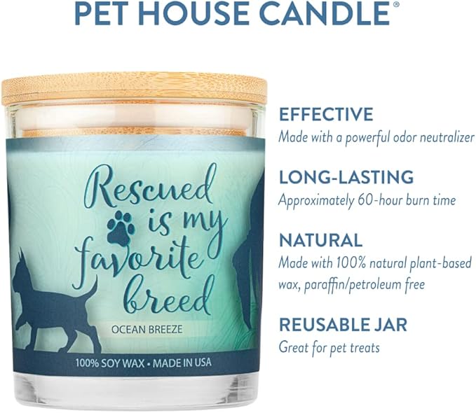 One Fur All Pet Lovers Candle - Ocean Breeze - Pet Odor Eliminator - Non-Toxic - Eco-Friendly