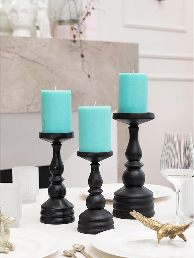 CANDWAX 3x4 inch Pillar Candles Set of 3 – Unscented Dripless Rustic Turquoise Candles for Home Styling, Weddings, Events