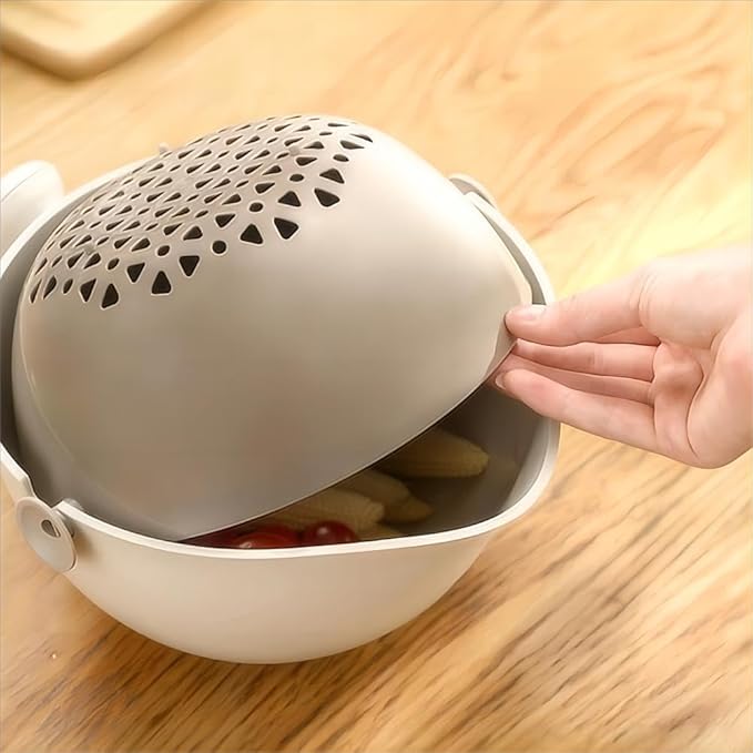 2-1 Colander for Kitchen-Rotatable Strainers for Kitchen-strainer bowl-Pasta Strainer-fruit strainer-Veggie Wash-kitchen stuff (Greyish White)