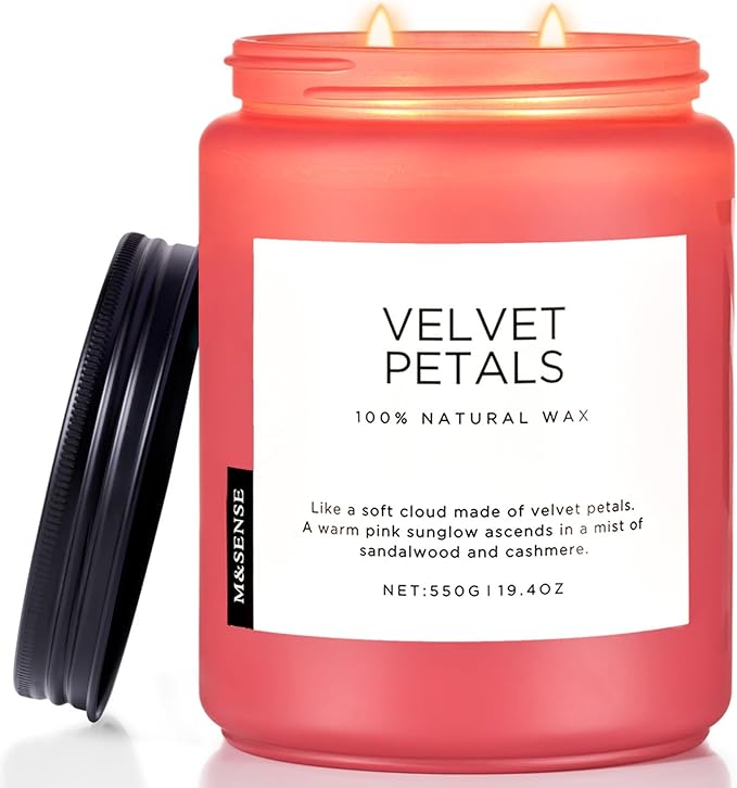 M&SENSE Sandalwood Rose Scented Candle, 19.4oz Large Soy Wax Candle for Home, 110 Hour Long-Lasting Non-Toxic Floral Aromatherapy Candle, Relaxing Self-Care Gift for Mom Her Mother's Day Birthday