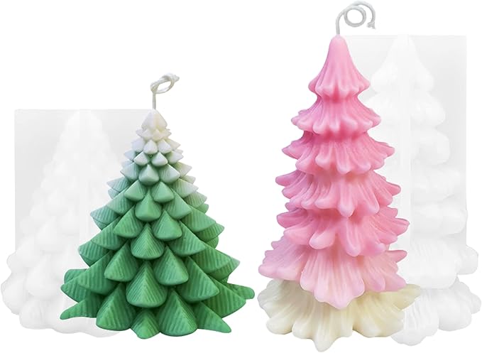 2 Pcs 3D Christmas Tree Shape Resin Casting Silicone Mold for DIY Xmas Decoration Aromatherapy Candles Wax Plaster Polymer Clay