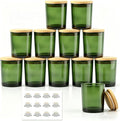 GLATABAM 7 OZ Candle Jars 12 Pack - Bulk Glass Candle Making Jars with Bamboo Lids & Labels, Heat Resistant Empty Reusable Candle Vessel for Containers(Green)