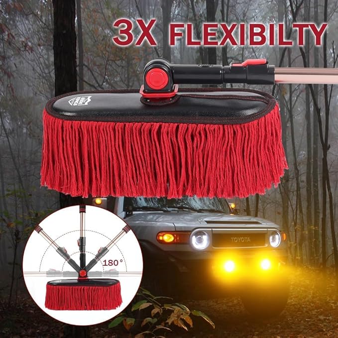 Car Cleaning Supplies Duster, Exterior Scratch Free with Wax Cotton Hair, Dust Brush with Extendable Telescoping Handle to Remove Dust Pollen for RV Truck Motorcycle, Gifts for Men Women