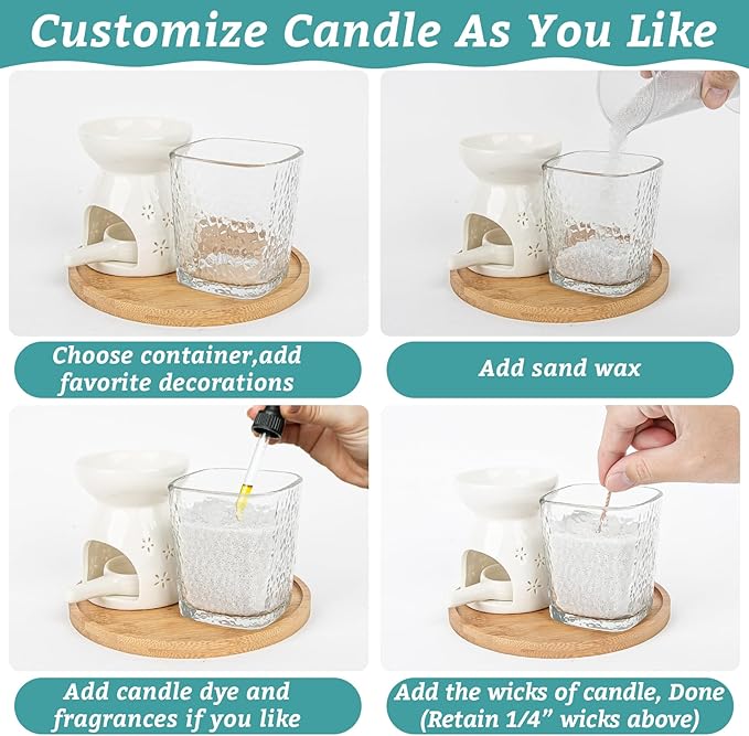 Sukh Snow Pearled-Candles with Wicks - DIY Snow Candle Wax with Wicks,Wax,Refillable for Making,Weddings,Partie (Silver)