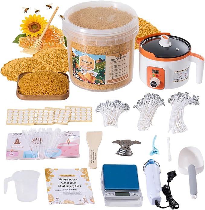 Beeswax for Candle Making, 6LB 100% Organic Beeswax Candle Making Kit with Digital Electric Wax Melter Pot, All-in-One DIY Bees Wax Candle Making Supplies Perfect for Large Batch & Home Crafting