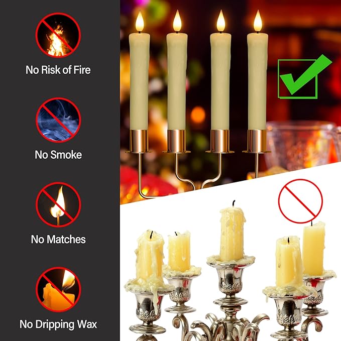 PChero Real Wax LED Flameless Taper Candles with Remote Timer, 6.4 Inch Ivory LED Candlesticks Battery Operated with 3D Flickering Flame for Christmas Window Halloween Wedding Party Home Decor
