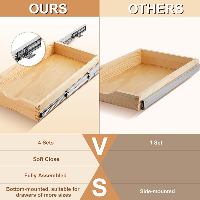 Sintuff 4 Pack Wooden Pull out Tray Cabinet Organizer Gentle Close Roll out Shelves for Kitchen Cabinets Fully Assembled Slide Pantry Shelves (12'' X 21'')
