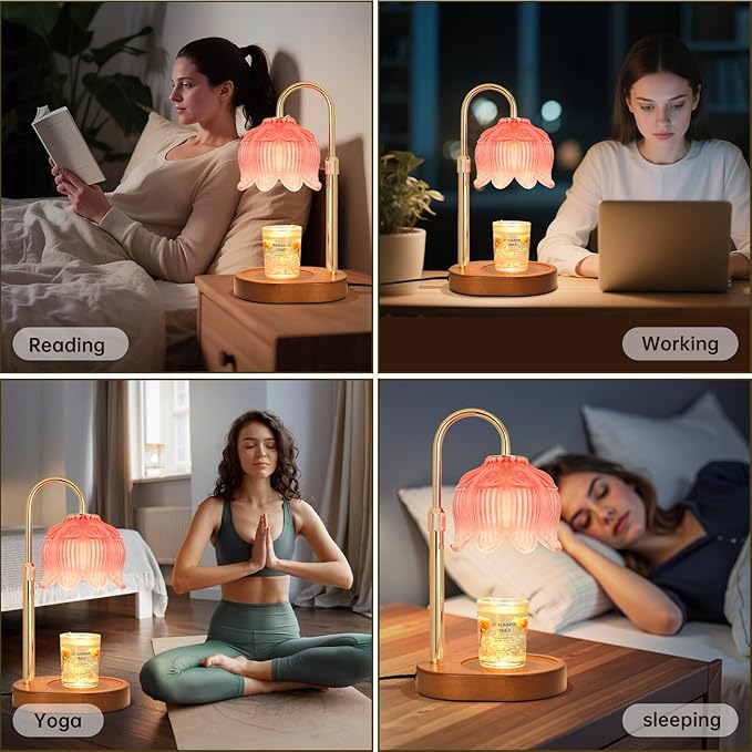 Candle Warmer lamp with Timer Dimmer,Electric Candle Warmer, Vintage Flower Lotus lamp,Compatible with Various Candles, Gifts for Mom Women,Candle Lamp for Bedroom Home Decor (Pink-01)