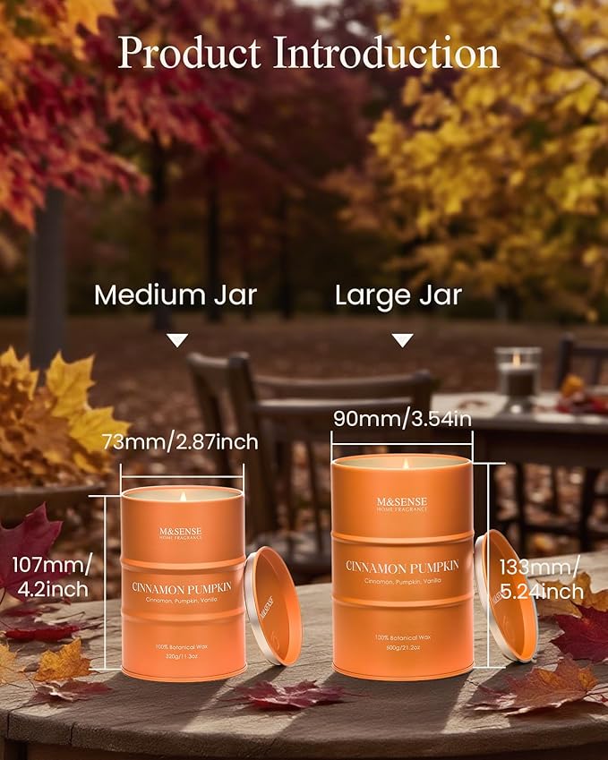 M&SENSE Cinnamon Pumpkin Scented Candles Large,Christmas Soy Candles,21.2oz 120 Hour Slow Burning,Aromatherapy Candle for Stress Relief Meditation Relaxing,Christmas Decor
