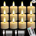 Daord USB Rechargeable 3D Wicks Tealights Candle Flameless Flickering Battery Operated with Remote Control & Timer Realistic Led Tea Lights for Halloween Christmas Home Decor (12 PCS,Rechargeable)
