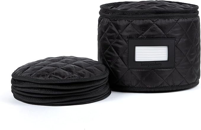 Covermates Keepsakes Dish Storage Case – Padded China & Dinnerware Organizer, Quilted Polyester Protection, ID Window, Zipper Closure, Machine Washable, Black