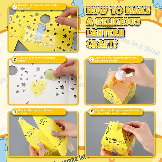Simgoing 24 Sets Religious Candle Lantern Crafts with LED Candle Light Tissue Paper Light of Mine Lanterns Craft Kits DIY Vbs Christ Suncatchers Lanterns Hanging for Sunday School Christian Decoration