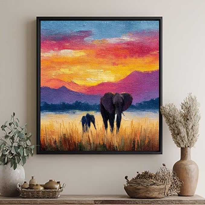 Paint by Numbers Kit for Adults Elephant Paint by Numbers Grassland DIY Crafts for Adults Canvas Paintings Kits, Hobbies for Women Art With Accessories, Home Wall Decor 32x32inch Without Frame 8-7022