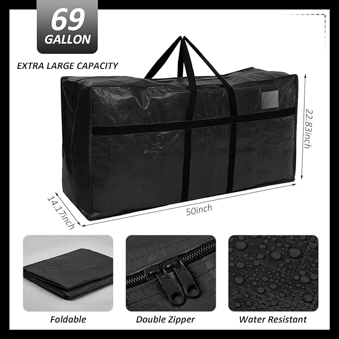 Windyun 4 Pack 69 Gallon Extra Large Moving Bags XXL Heavy Duty Storage Bag with Strong Zipper Handle Jumbo Big Tote Box Foldable for College Dorm Travel Clothes Duffle Blanket Pillow(Black)