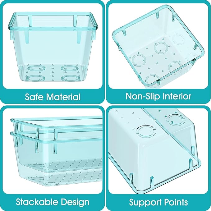 StorMiracle 33 PCS Clear Plastic Drawer Organizers Set, 4 Size Desk Drawer Organizer Trays for Makeup, Jewelry, Kitchen Utensils, Gadgets and Office Accessories, Sea Blue
