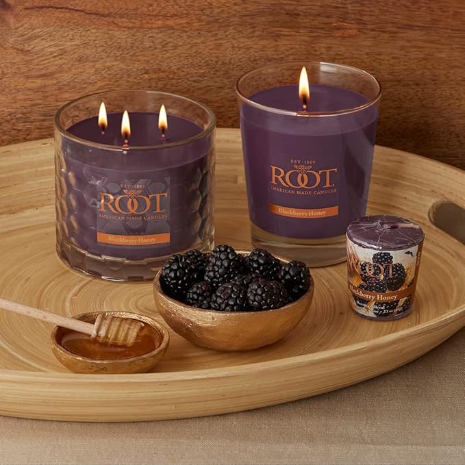 Root Candles Scented Candles Honeycomb Beeswax Blend Premium Handcrafted Candle, 12-Ounce 3-Wick, BlackBerry Honey