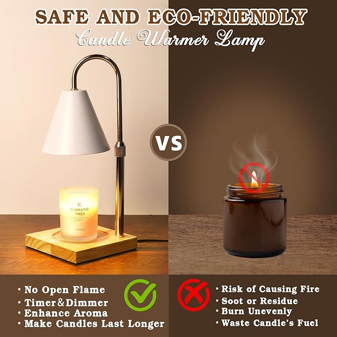 White Candle Warmer Lamp with Timer Dimmer, Electric Candle Lamp Warmer for Bedroom Decor, Mothers Day Birthday Gifts for Mom, Adjustable Metal Candle Lamp, House Warming Gifts, 2*35 Watt Bulb