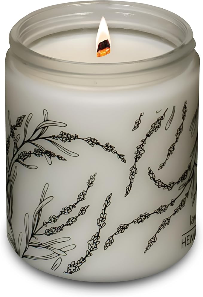 Hemlock Park Frosted Glass Wood Wick Candle Handcrafted with Natural Coconut Wax (Standard 8 oz, Lavender)