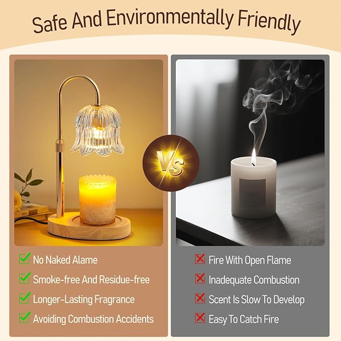 Electric Candle Warmer Lamp with Timer - Flame-Free 4-Level Dimming, Height Adjustable Gifts for Mom Women Friend, Birthday Housewarming Home Bedroom Decor