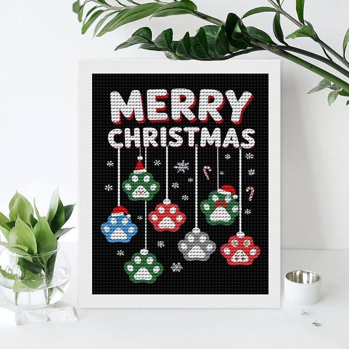 AIVKIEJK Diamond Painting Kits for Adults - Merry Christmas Paw Painting DIY 5D Full Drill Diamond Dots Paintings with Diamonds Gem Art and Crafts Home Decor 16"x20"