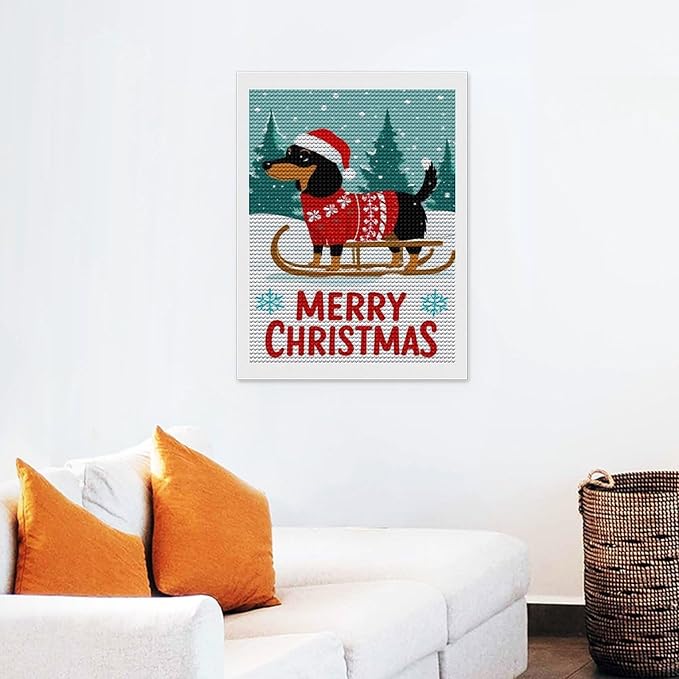 AIVKIEJK Diamond Painting Kits for Adults - Merry Christmas Dachshund Painting DIY 5D Full Drill Diamond Dots Paintings with Diamonds Gem Art and Crafts Home Decor 12"x16"