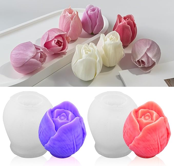 MGLIFEUL 2Pcs Tulip Silicone Candle Flower Wax Mold Silicone for Candles Resin Making Molds Moldes De Silicona para Hacer Velas Artesanales De Silicona,for Making Mothers Day Gifts for Mom Daughter
