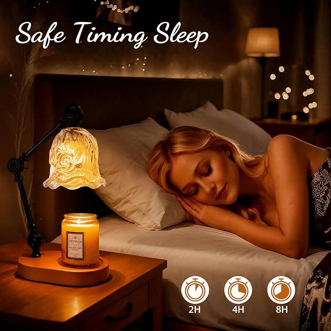Candle Warmer Lamp, Dimmable Wax Melting Warmer with Adjustable Height, Bedroom Living Room Home Decor, Birthday Relaxation Gifts for Women (Transparent, Flower)