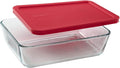 Pyrex 7211 6-Cup Glass Dish & 7211-PC Red Lid (4-Pack) - Made in USA