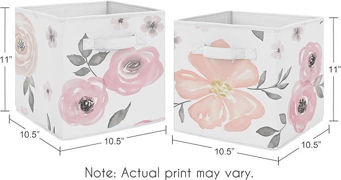 Sweet Jojo Designs Set of 2 Collapsible Fabric Storage Cubes (Pink/Grey Boho Floral) for Girls, Baby, Kids, Childrens Foldable Bins Organizer Boxes Toys (Watercolor, Flower, Elegant Rose, Farmhouse)
