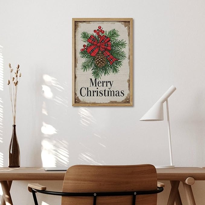 AIVKIEJK Diamond Painting Kits for Adults - Merry Christmas Holly, Pine Cones & Red Plaid Bow Painting DIY 5D Full Drill Diamond Dots Paintings with Diamonds Gem Art and Crafts Home Decor 8"x12"